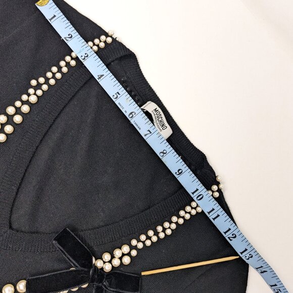 Moschino Cheap and Chic Wool Sweater Size 6 Black w Pearls Velvet Bow 2014 - Picture 12 of 16